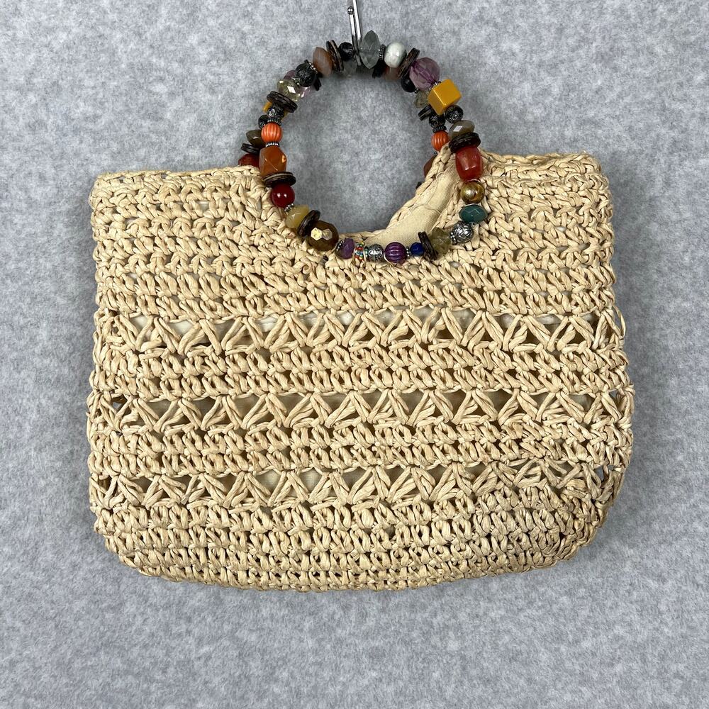 Cappelli Straworld Jeweled Woven Hand Bag Beaded Double Handle Y2K